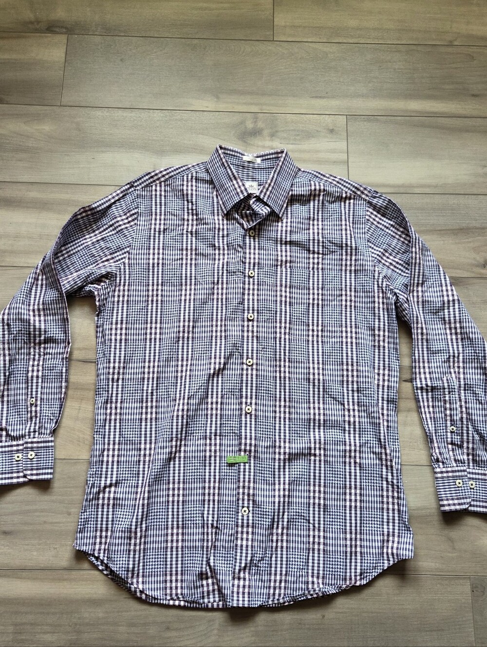 Peter Millar Men's Blue and White Plaid Button-Down Shirt